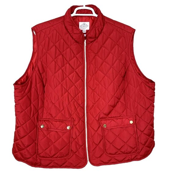 St Johns Bay Womens 5X Quilted Vest Red Gold Zip Barn Classic Chore Pockets - Picture 1 of 12